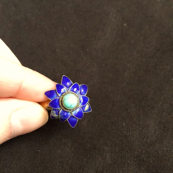 Vintage Jewelry - Blue Floral Cloisonne Ring